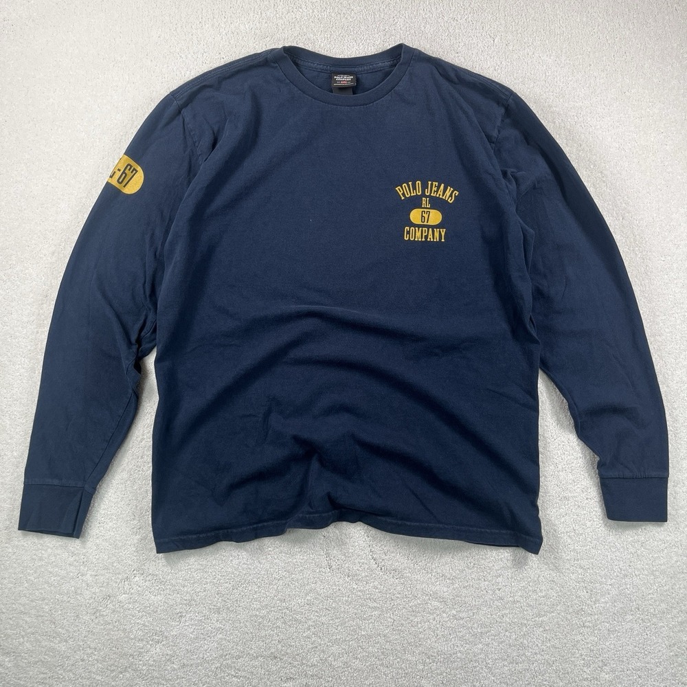 Vtg Polo Jeans Co Ralph Lauren L/S T-shirt Men's Small Navy Blue RL 67 Logo 90's
